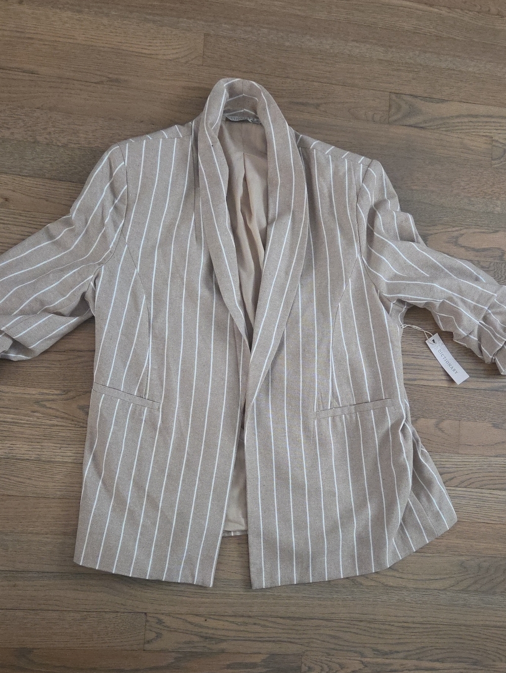 Striped Linen Collar Blazer Jacket in Taupe